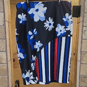 Eloquii Black and Blue Floral Pencil Skirt